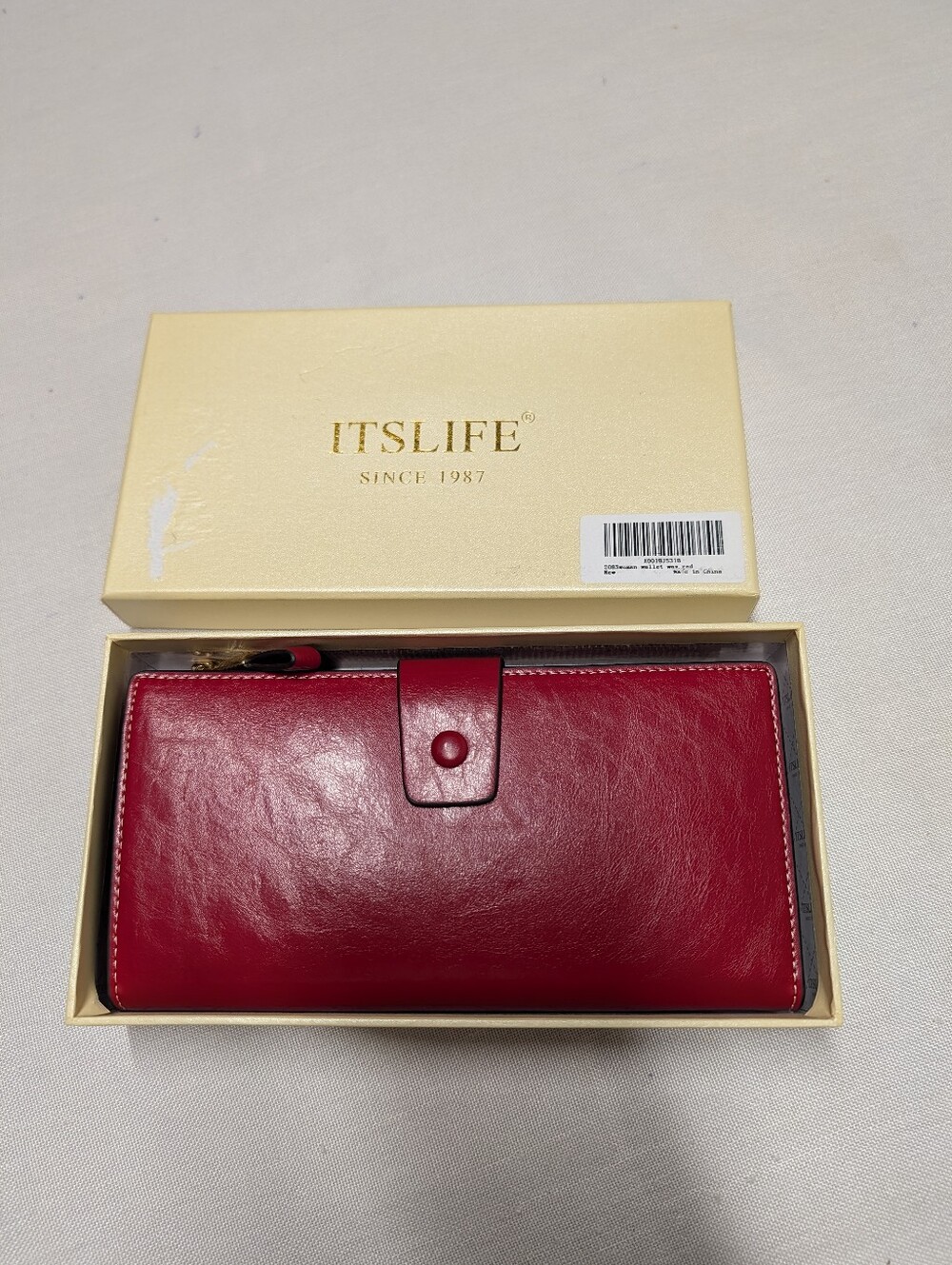 ITSLIFE Red Cowhide Leather Long Wallet Women's New in Box Gold Zip Snap Closure - Picture 10 of 10